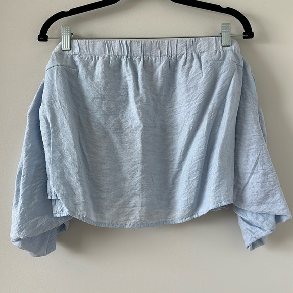 Elodie Strapless Off the Shoulder Puff Sleeve Blue Crop Shirt Blouse Cowgirl - Picture 2 of 11